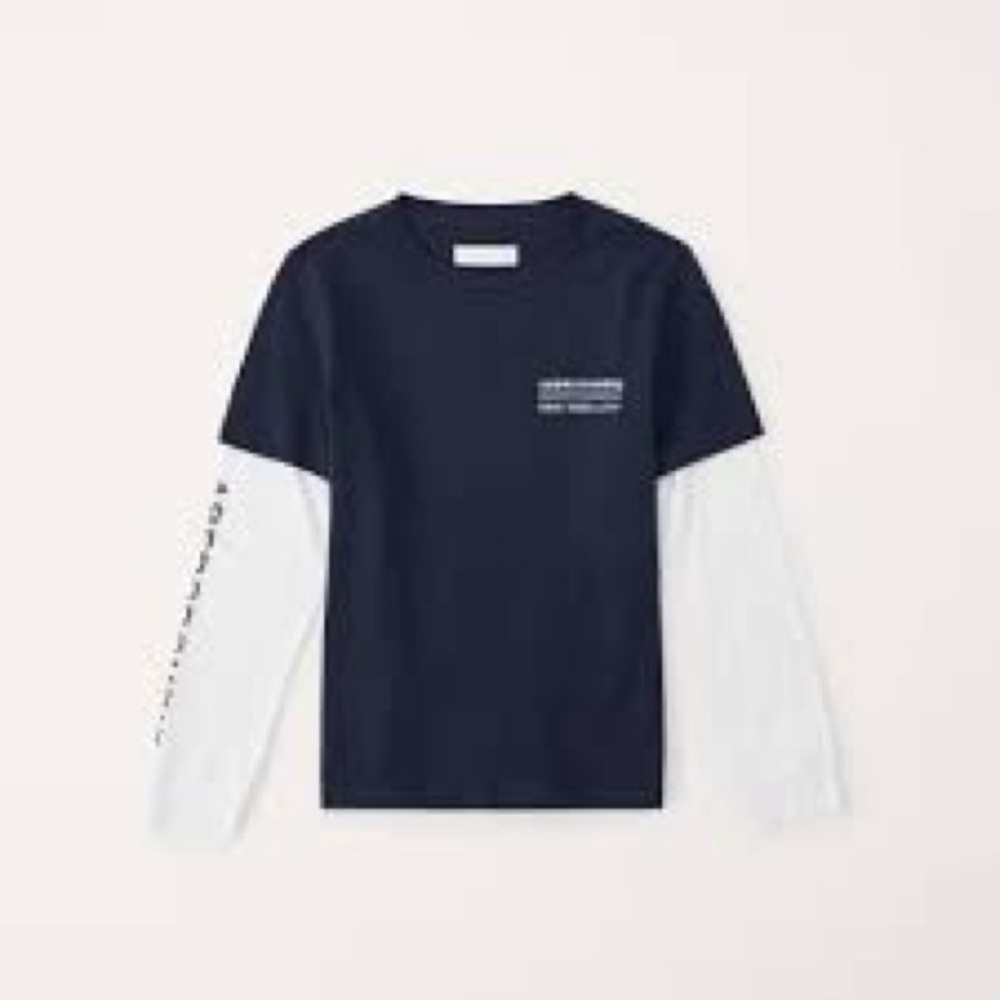 Abercrombie Kids Navy and White Long Sleeve Tee